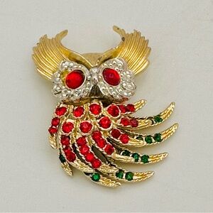 Owl Rhinestone Vintage Brooch